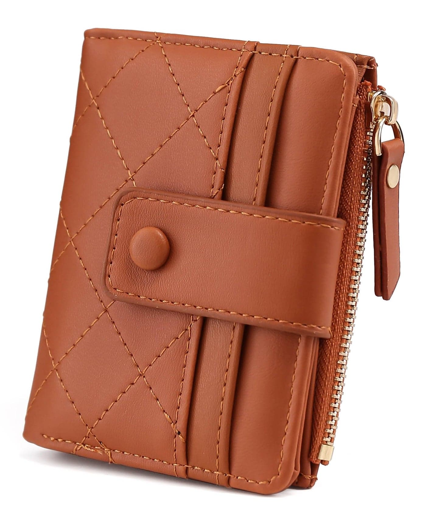 Elios Bifold Women's Wallet Vegan Leather Small Card Holder Coin Holder Compact Ladies Purse with Multiple Card Slots, Zipper Pocket and RFID Blocking | Snap Closure | Mini Purse for Women (Brown)