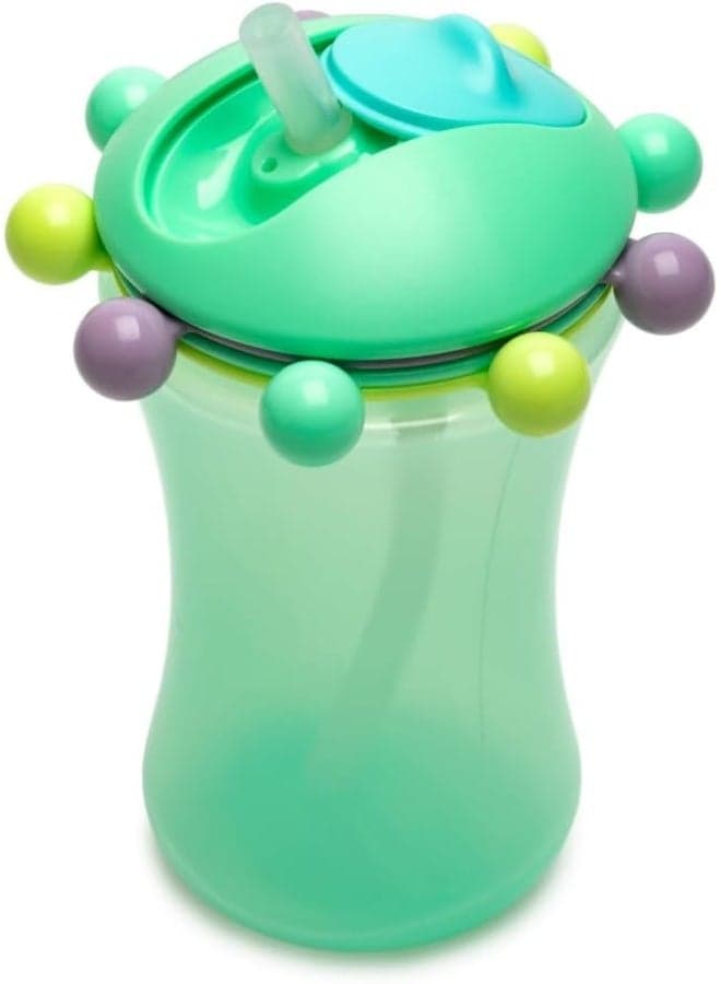 Spin Sippy Cup 11.5 oz - Fun & Educational Transition Straw Bottle for Babies, Toddlers, Kids - Spill Proof, Easy to Hold, BPA-Free, Ideal for On the Go Hydration Green