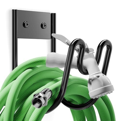Black Metal Garden Hose Holder - Wall Mounted Water Hose Holder - Hose Hanger Heavy Duty for Water Hose Extension Cords Vacuum Hose