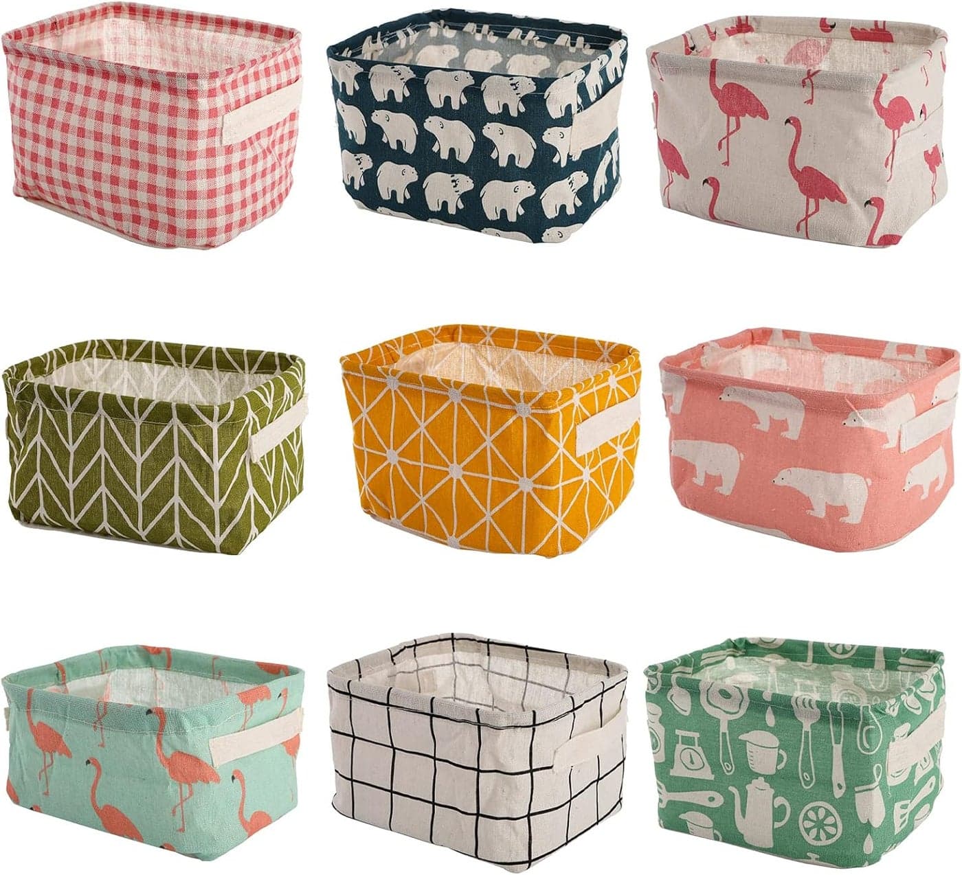 Lawei 9 Pack Mini Canvas Storage Bins Collapsible Canvas Shelf Basket Nursery Organizer Box with Handles for Nursery Kids Bathroom Home Office