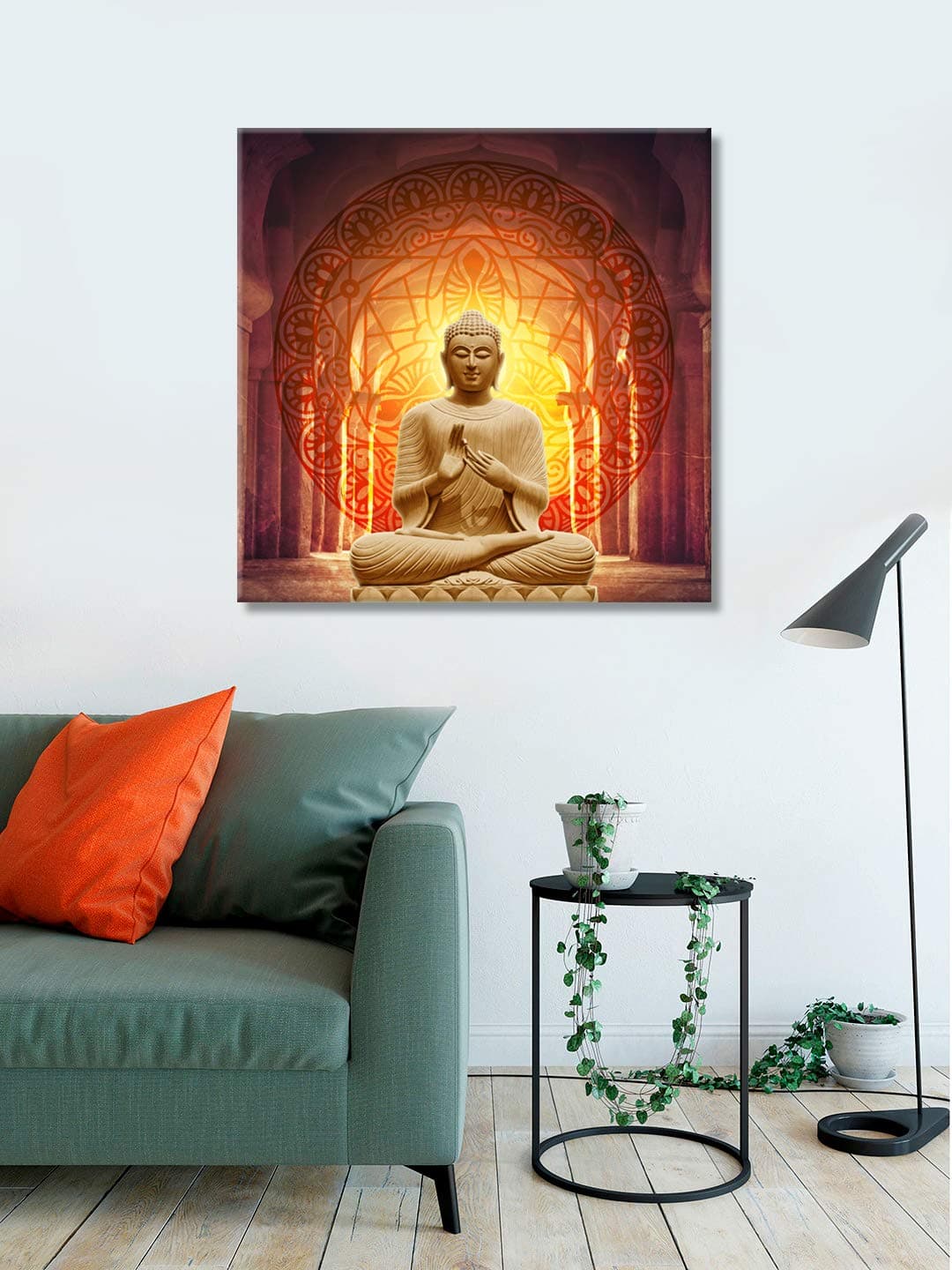 999Store Wooden Stretched Lord Gautam Buddha Budha painting for living room buddha frame wall art bed dcor home Cream Red yantra Wall frames canvas modern stylish hanging Canvas 36X36 Inches Strectched Canvas FLP3636036