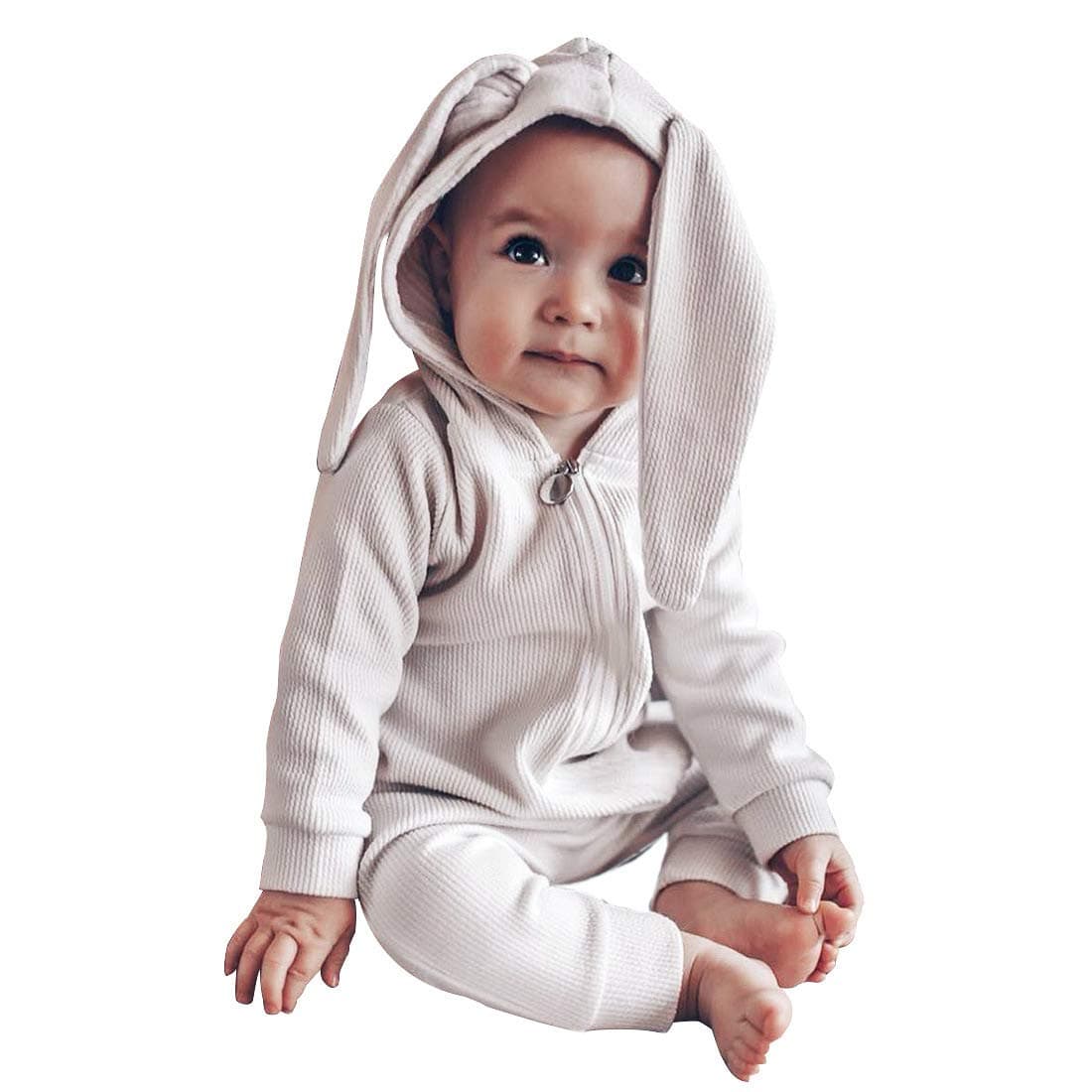 Simplee kids Animal Bunny Baby Easter Clothes Long Ear Rabbit Hoodie Romper with Zipper