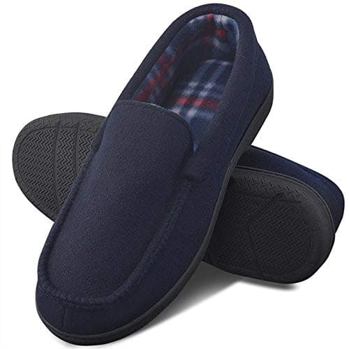 DL Men's Memory Foam Moccasin Slippers Breathable Moccasin Slippers Micro Wool House Shoes Anti-Slip Sole Indoor Outdoor, Navy, 9
