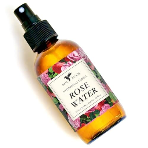 Rose Water Spray for Face by Baja Basics Pure Organic Facial Toner for Hair and Aromatherapy Large 4 oz