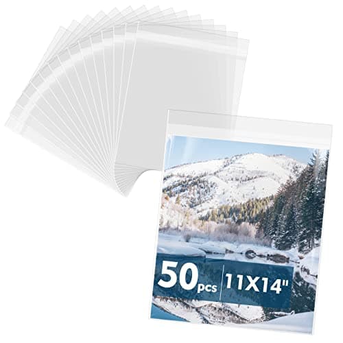 Mat Board Center, 50 Pack 11 1/4" x 14 1/8" Acid-Free Crystal Clear Sleeves Storage Bags for 11x14 Art Prints/Pictures/Photos/Framing Mattes/Documents