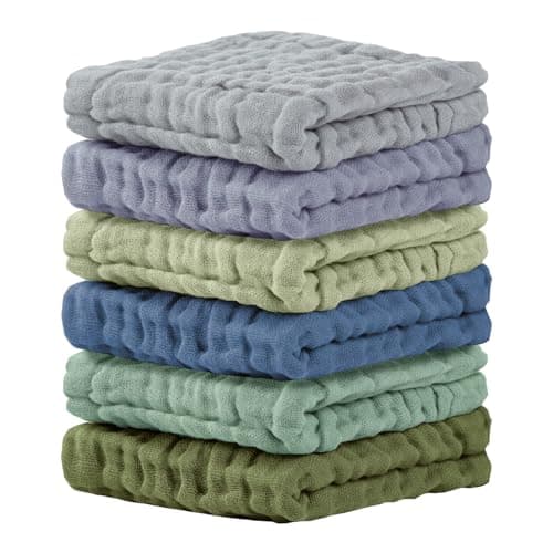 Cuddle Campus Baby Washcloths 6 Packs, Muslin Washcloths Baby,Cotton Burp Cloths, Extra Absorbent and Soft Wash Clothes for Newborns, 12x12 Inches