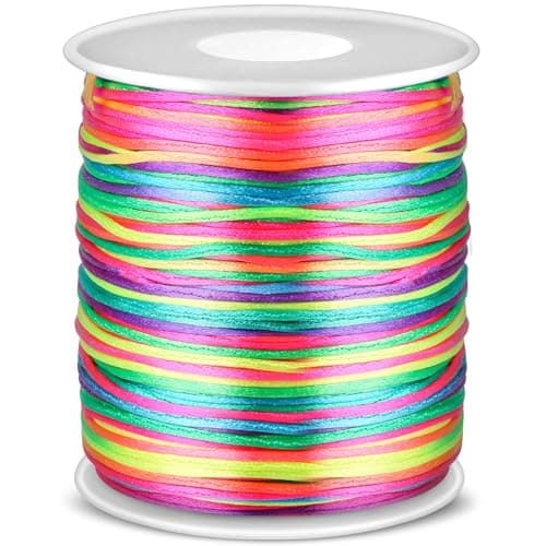 Anezus Rainbow Color Nylon Cord, Nylon Craft String, Silky Satin Rattail Cord Beading String for Braided Bracelets, Pendants Necklace, Macrame Keychains, Lanyards, Drawstring Bags, DIY Crafts, Sewing