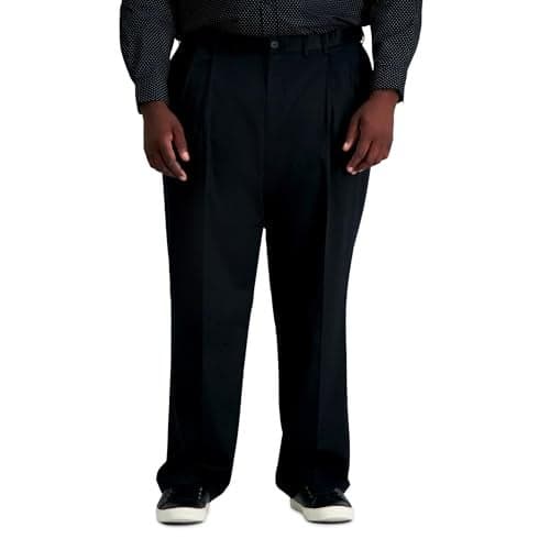 Haggar mens Premium No-iron Classic-fit Expandable-waist Pleat-front dress pants, Black, 54W x 30L US
