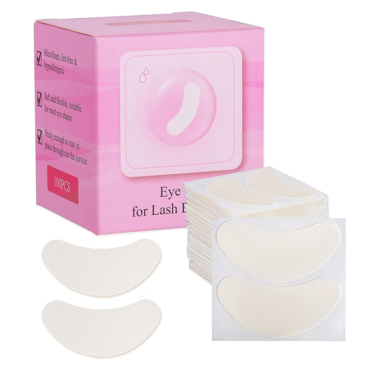 Miuffue 100 PCS Foam Eye Pads for Lash Extensions 276 Under Eye Pads for Eyelash Extensions Microfoam Lash Pads Lint Free Stick Well No Tape Needed Hypoallergenic Waterproof