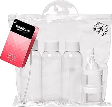 Manicare Travel Bottles Leak Proof Refillable Set Clear Containers And Bottles For Liquids Gels And Creams Shampoo Cleanser Shower Gels Transparant Zip Bag For Holiday And Business Travel