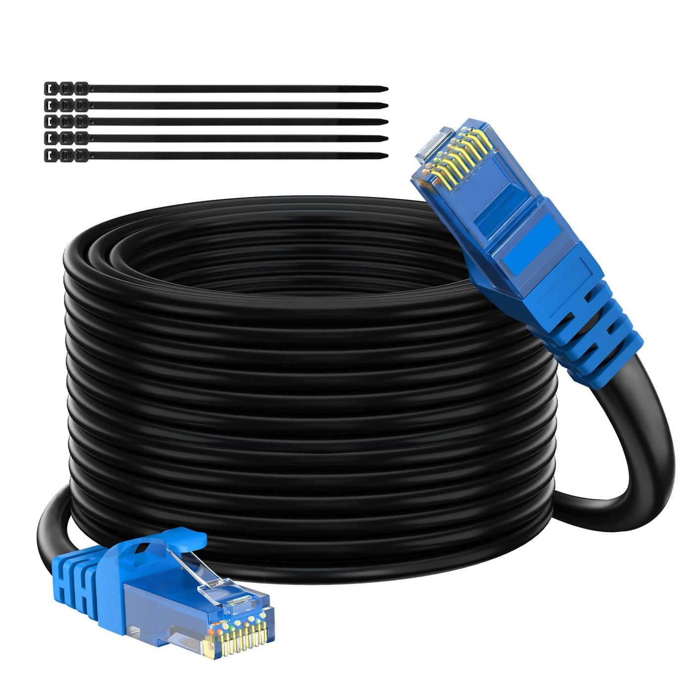 Adoreen Cat 6 Outdoor Ethernet Cable 200 Ft Black High Speed Heavy Duty Long Internet Network Cable for POE Camera Cat 5 5e RJ45 LAN Patch Cable Cord Sturdy Waterproof Direct Burial25 Ties