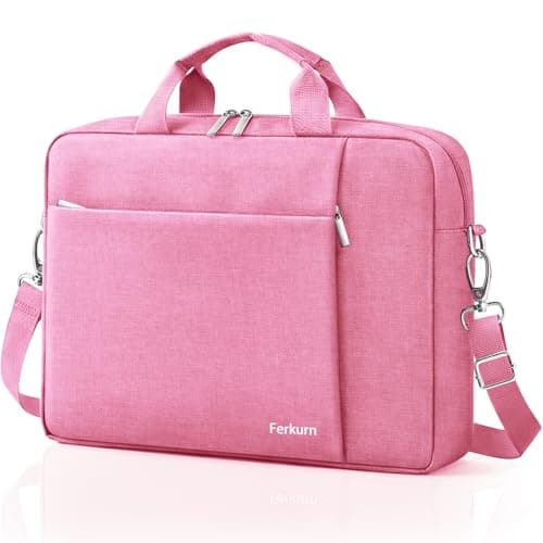 Ferkurn Laptop Bag Case for Women Men Computer Bag Compatible with HP Envy Pavilion Omen/LG Gram/MSI/Dell Inspiron XPS/Lenovo/Acer, Shoulder Strap Carrying Messenger Briefcase, Pink, 17 17.3 Inch