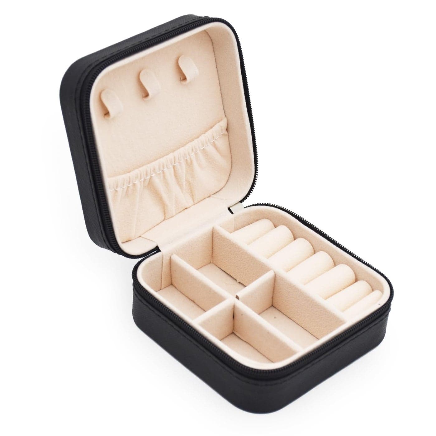 MODENGKONGJIAN Mini Jewelry Travel Case PU Leather Travel Jewelry Organizer Box Small Portable Portable Jewellery Storage Holder for Womens Rings Earrings Necklaces Bracelets Black