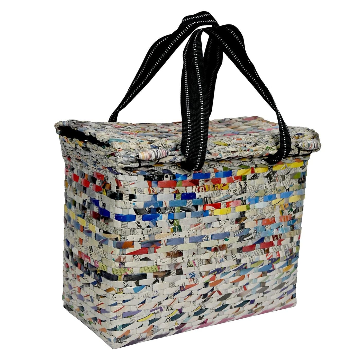 Paperus Sonas Creation Natural Large Lunch Bag with a Cover Tiffin Basket with a Lid Picnic Basket EcoFriendly Handmade of Paper Ropes Size in Inches Height 11 Length 14 7 Wide Base