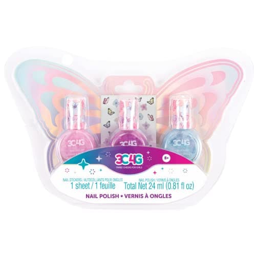 3C4G Butterfly Nail Polish Trio 3 Pack Kids Nail Polish Set for Girls Water Based Unscented Non Toxic Nail Polish for Kids Girls Nail Polish Kit for Kids Ages 81216 by Make It Real