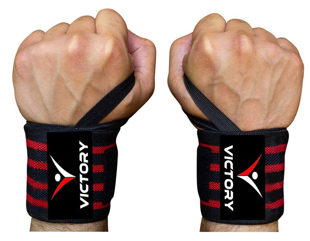 VICTORY Professional Wrist Wrap Band, Wrist Strap for Gym and Fitness with Thumb Loop Straps Wrist Wrap Gym Accessories for Men Hand Grip & Wrist Support Sports Straps - Red