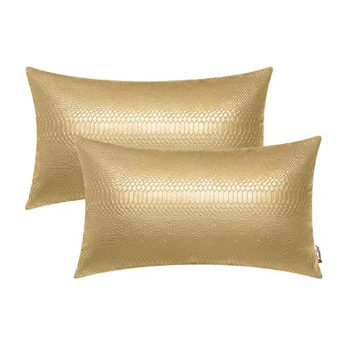 BRAWARM Gold Leather Throw Pillows 12 X 20 Inches, Snake Leather Pillow Covers Pack of 2, Faux Leather Decorative Lumbar Pillow Covers for Couch Living Room Garden Bed Sofa Home