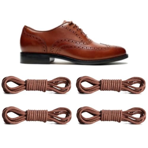 NDTEZUGT 2 Pairs 3/32" Round Waxed Dress Shoe Laces, Mens Shoelaces Replacement Strings for Business Oxford Shoes Chukka Boot Loafer (Brown, 32"/80cm)