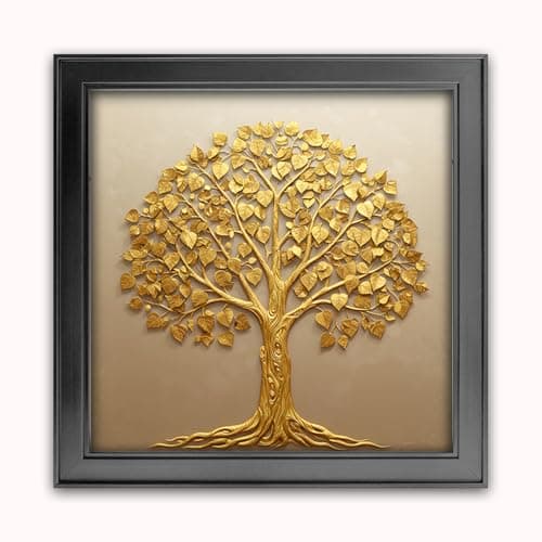 Dharvika Innovations Vastu kalpavriksha Money Golden Tree Photo Frame, Black, 19x19 Inch, Sparkle Laminated 51051