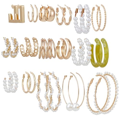 Shining Diva Fashion 17 Pairs Earrings for Women and Girls Pearl Combo Set Latest Stylish Western (16029er)