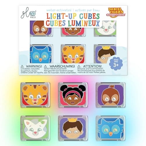 Glo Pals WaterActivated LightUp Cubes for Bathtime and Sensory Play Includes 6 Reusable LightUp Sensory Toys and Glowing Bath Cubes for Kids and Toddlers Daniel Tiger