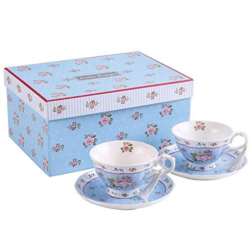 London Boutique Coffee Tea Cups and Saucers Set Afternoon Tea Vintage Flora Rose Gift Box 75oz Rose Blue Set 2