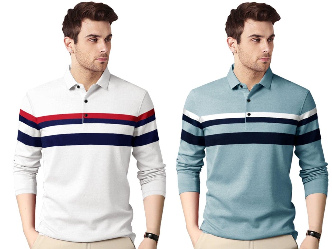 Noble Monk Men's (Combo Pack of 2) -Regular Fit Polo T Shirt|Full Sleeves |Collar Tshirts | Casual T-Shirt for Men