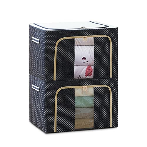 Clothes Storage Bins Boxes 72L Large Oxford Cloth Steel Frame Organizers Bag with Clear Window Sturdy Zipper Reinforced Handle for Bedding Blankets Bedding Pillow Seasonal Clothing Comforter