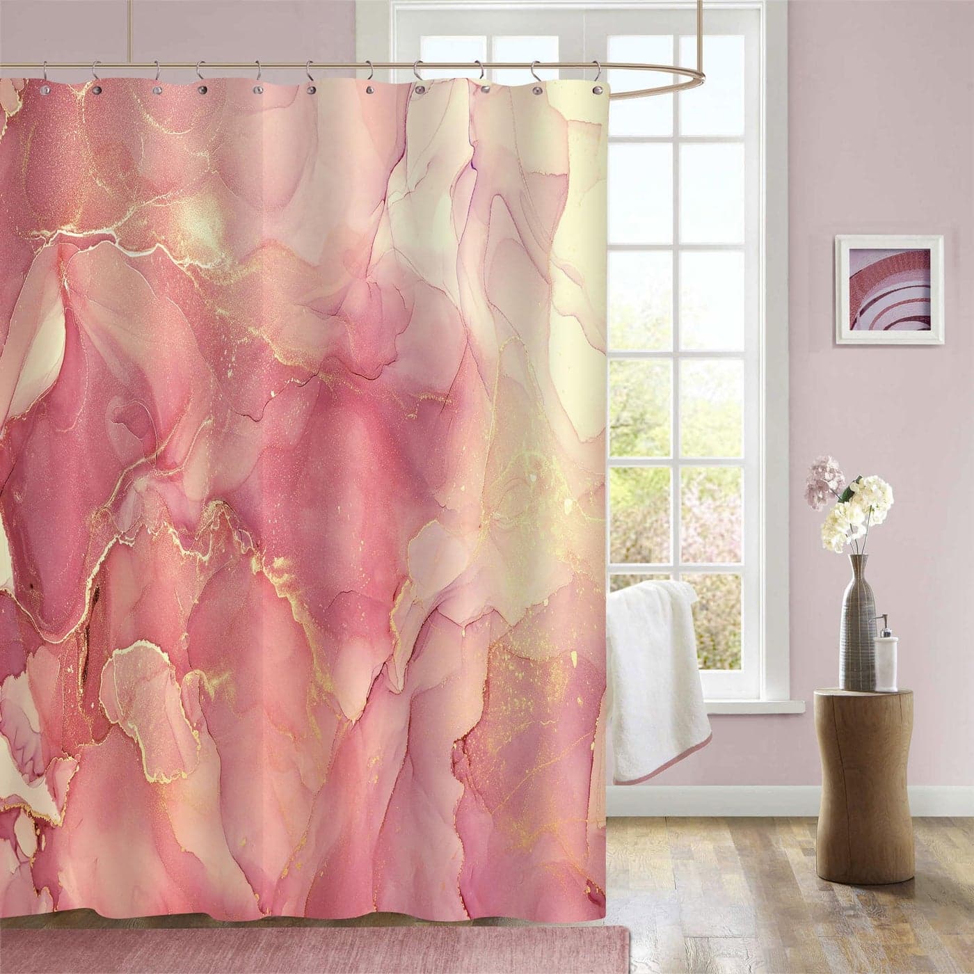 Gibelle Pink Shower Curtain Abstract Peach Coral Fabric Shower Curtain for Bathroom Modern Ombre Watercolor Ink Art Shower Curtain Set with Hooks 72 x 72