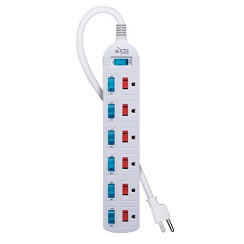 KMC 6 Outlet Power Strip with Multi-Outlet Independent Switches, Overload Protector,4-Foot Cord