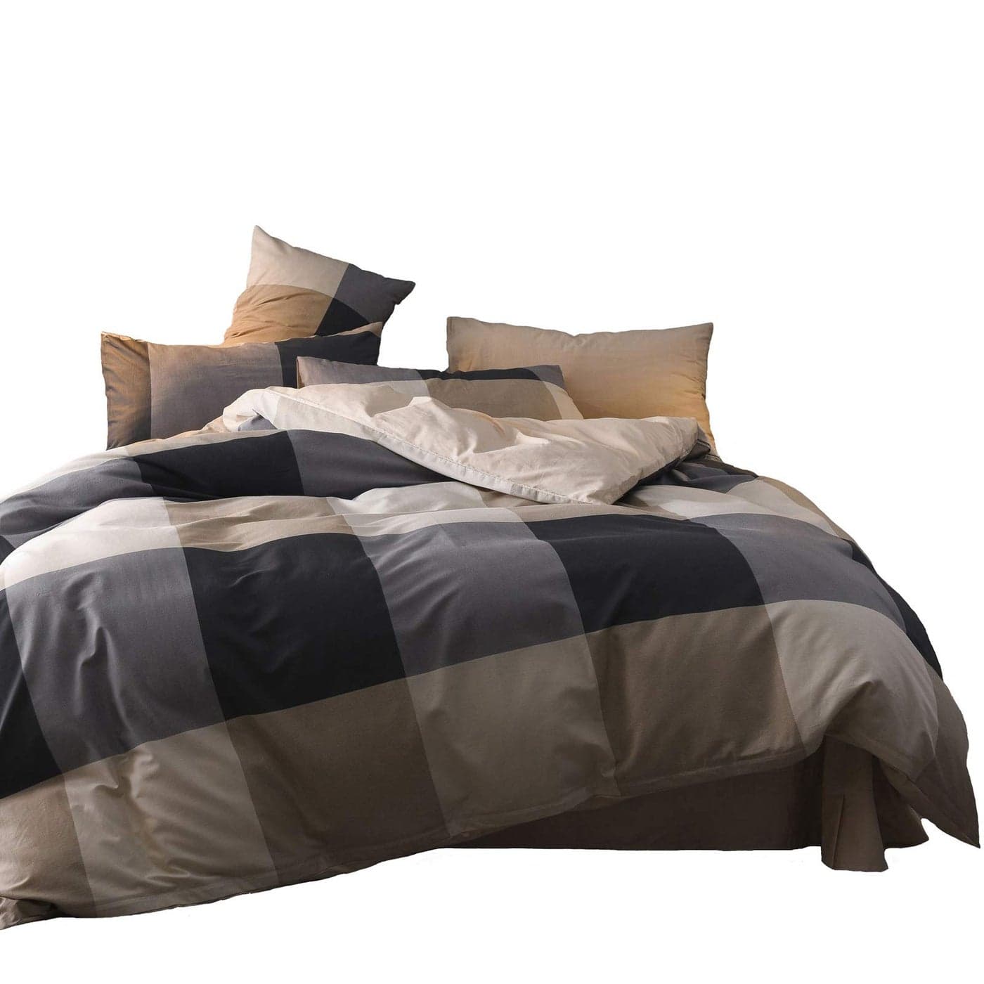 Plaid Duvet Cover King 3Piece Reversible Cotton Bedding Set Vintage Style Checkered Pattern King Duvet Cover Set Zipper Closure Luxury Soft Breathable Comfy