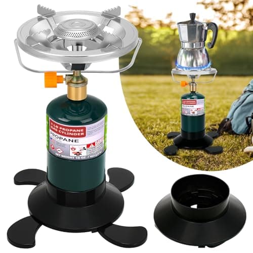 Camping Stove Propane Burner Portable Camp Stove with Foldable Gas Tank Base Adjustable Flame Backpacking Cooker for Camping Small Single Burner Propane Stoves Kit for Hiking Tent Outdoor Cooking