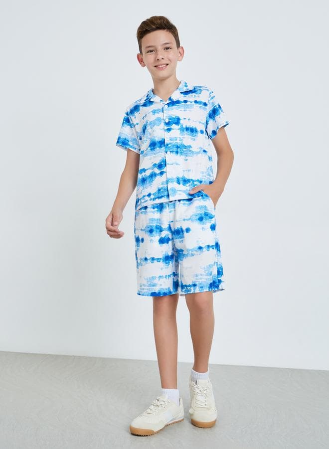 Teen Boys Tie-Dye Resort Collar Shirt and Shorts Set