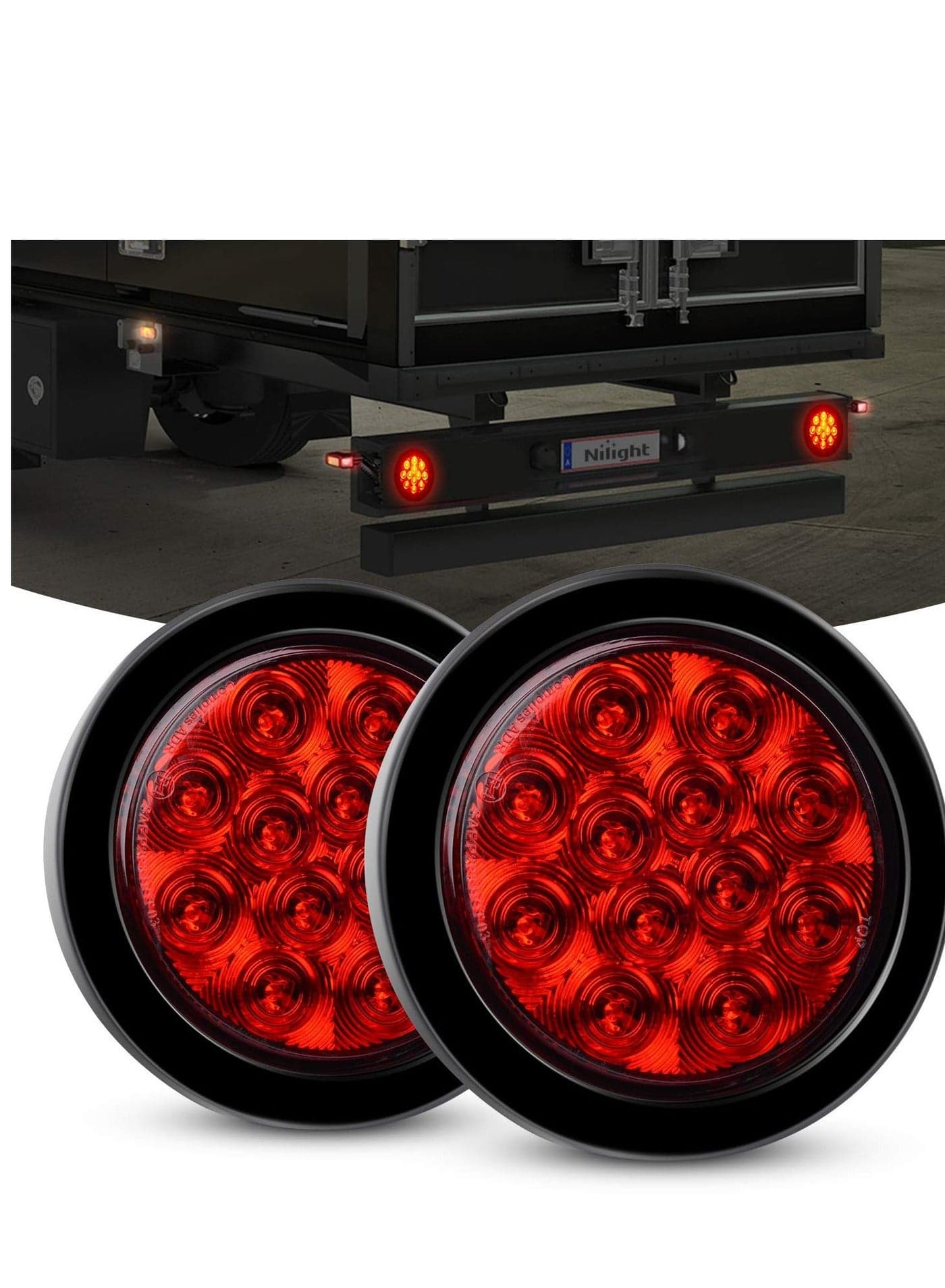 Round Trailer Tail Light, 2PCS 24LED Red Stop Brake Turn Lights, 4 Inch Stainless Steel Lights for Truck, Van, Camper, Boat, Lorry(DOT Certified)
