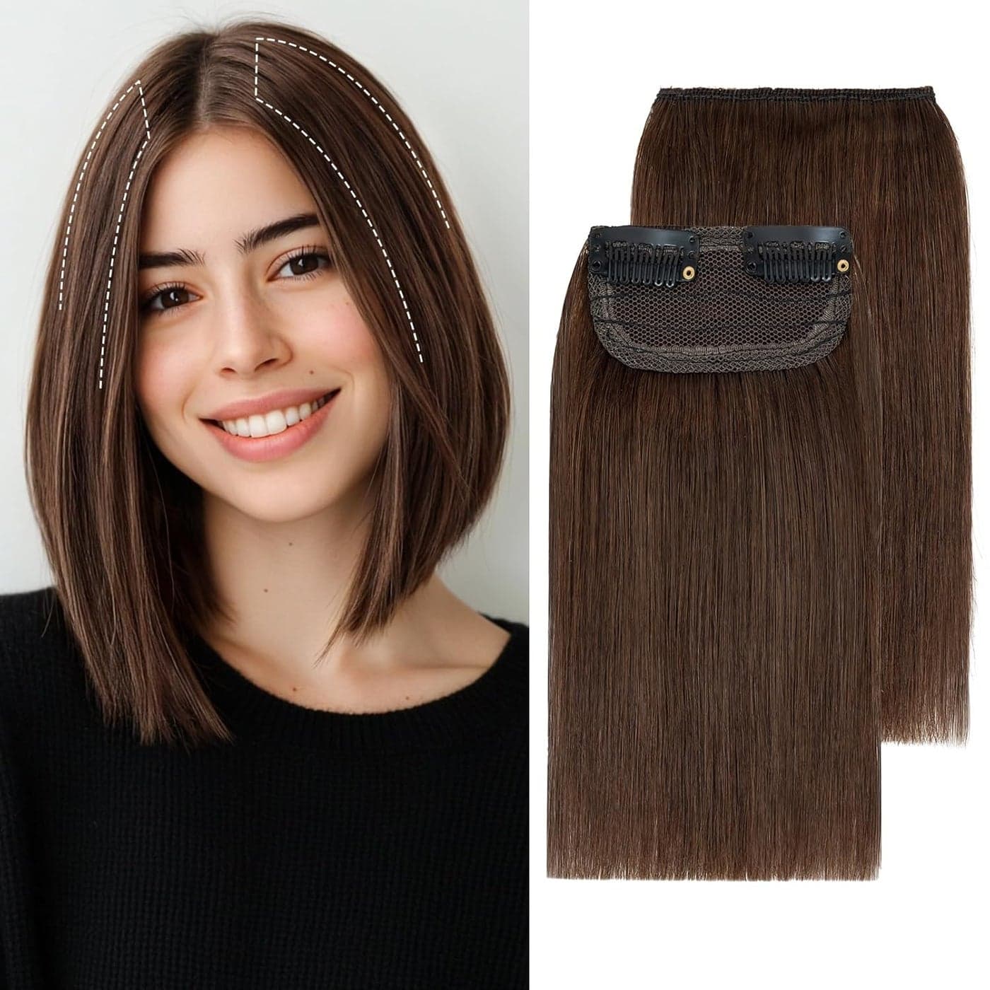 Snoilite Short Hair Extensions Clip in Human Hair 2PCS 2 Clips Clip in Hairpieces Remy Hair For Women with Short Hair Adding Hair Volume 20g 6InchMedium Brown