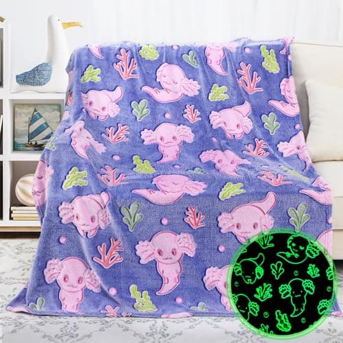 KIVEE Glow in The Dark Blanket Axolotl Gifts Toys for Girls Cute Axolotl Blanket for Birthday Gifts