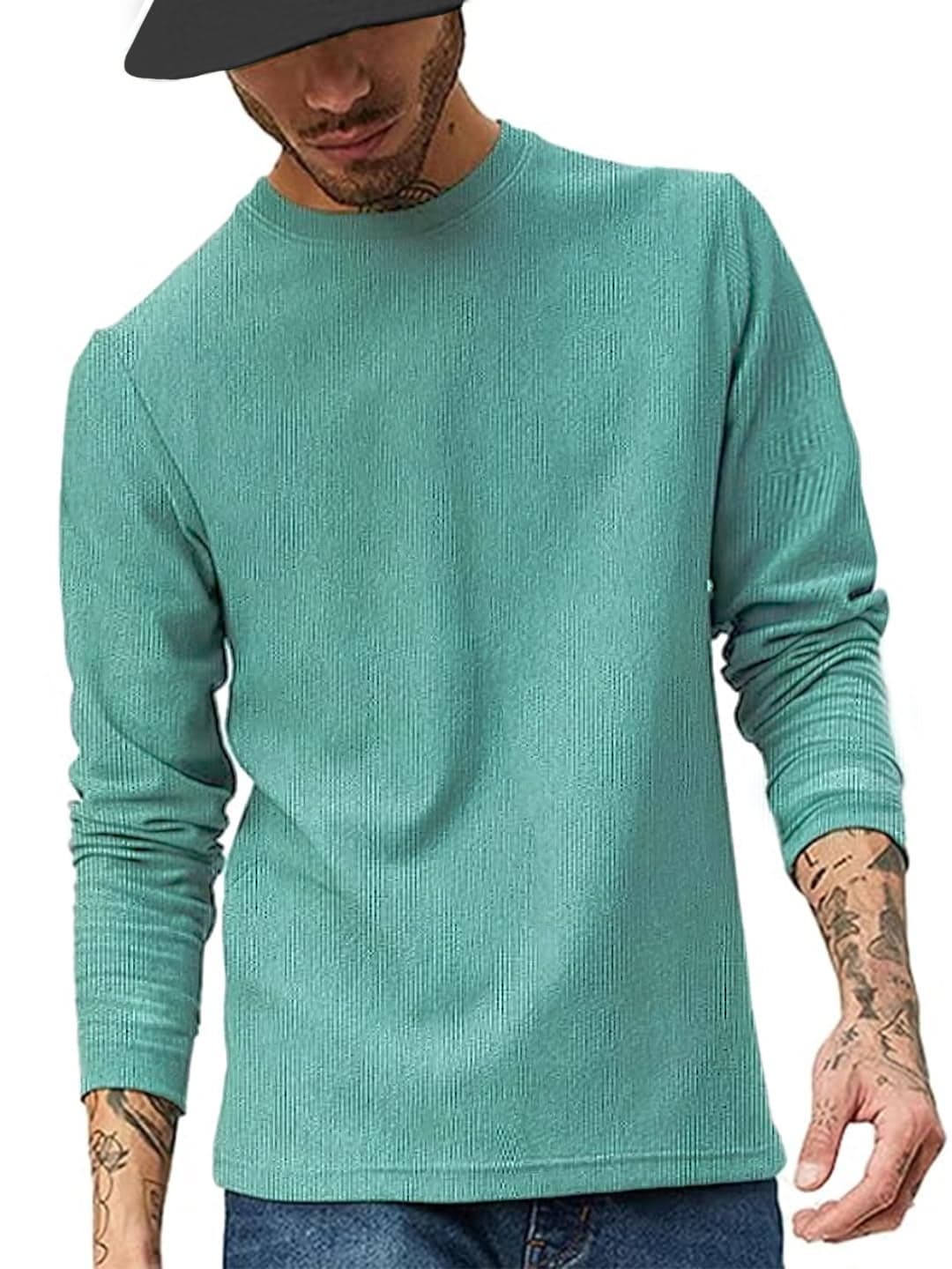LEOTUDE Men's Regular Fit Full Sleeve Cottonblend T-Shirt for Men (450_GREEY0.2_P_Green_2XL)