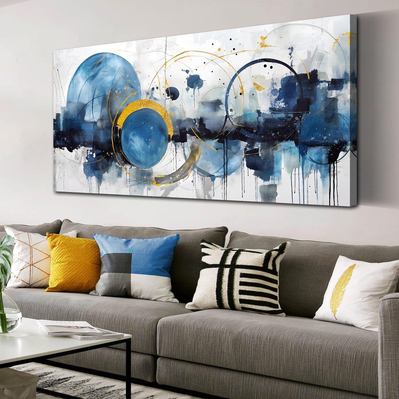 ZHAOSHOP Abstract Canvas WallArt Blue Home Office Wall Decor Modern Wall Art for Living Room Large Size Ready to Hang Size 24 x 48