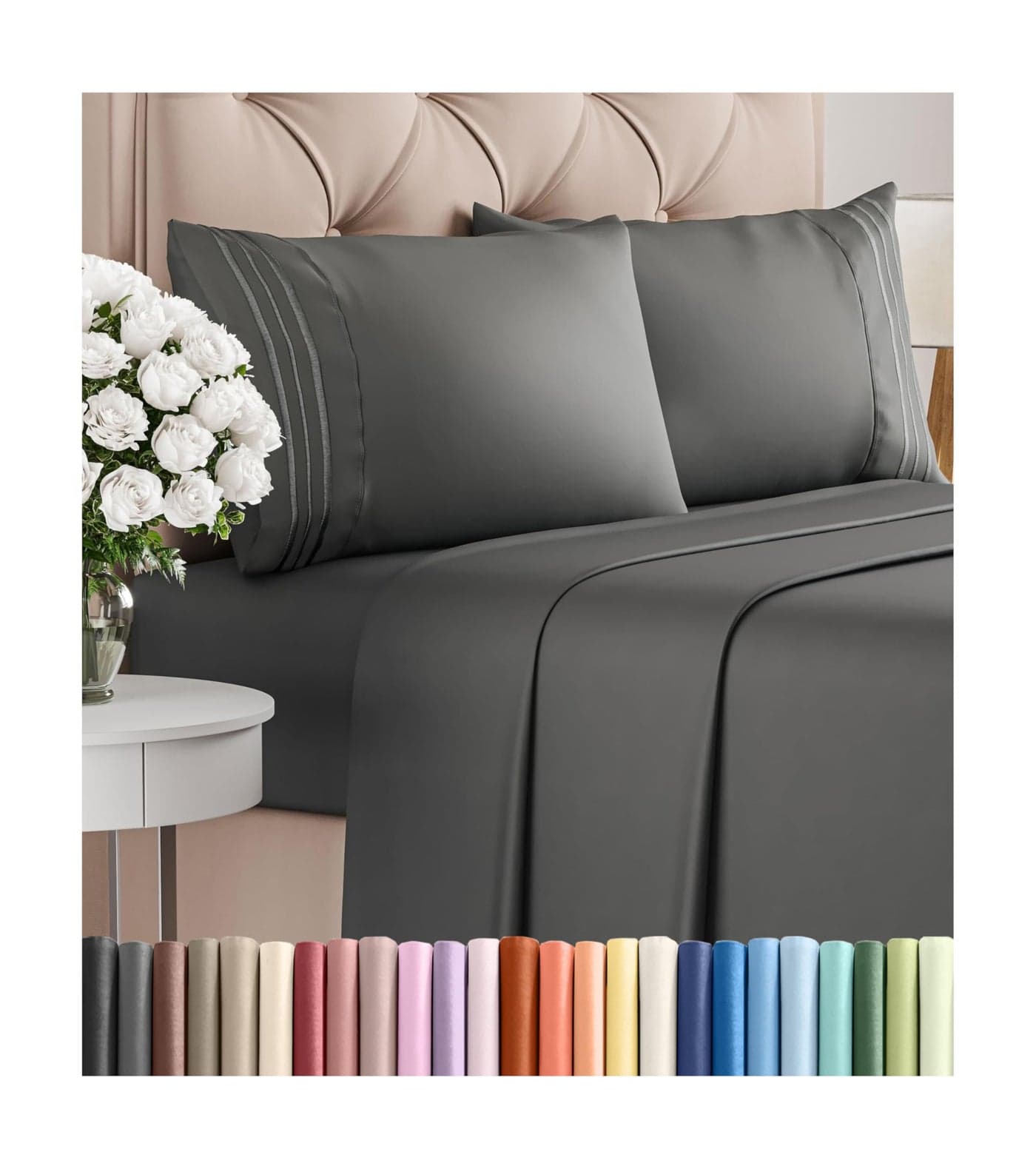Cal King Size 4 Piece Sheet Set - Comfy Breathable & Cooling Bed Sheets Set - Hotel Luxury Bedding for Women, Men, Kids, Teens, Boys & Girls - Deep Pockets, Soft, Wrinkle Free - Oeko-Tex - Charcoal