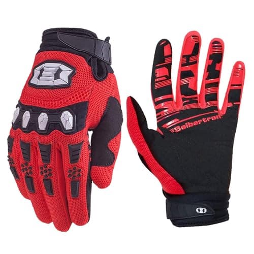 Seibertron Unisex MX ATV MTB Racing Gloves - Full Finger Touchscreen Glove for Bicycle Cycling Mountain Biking Motorcycle and Motocross Red M