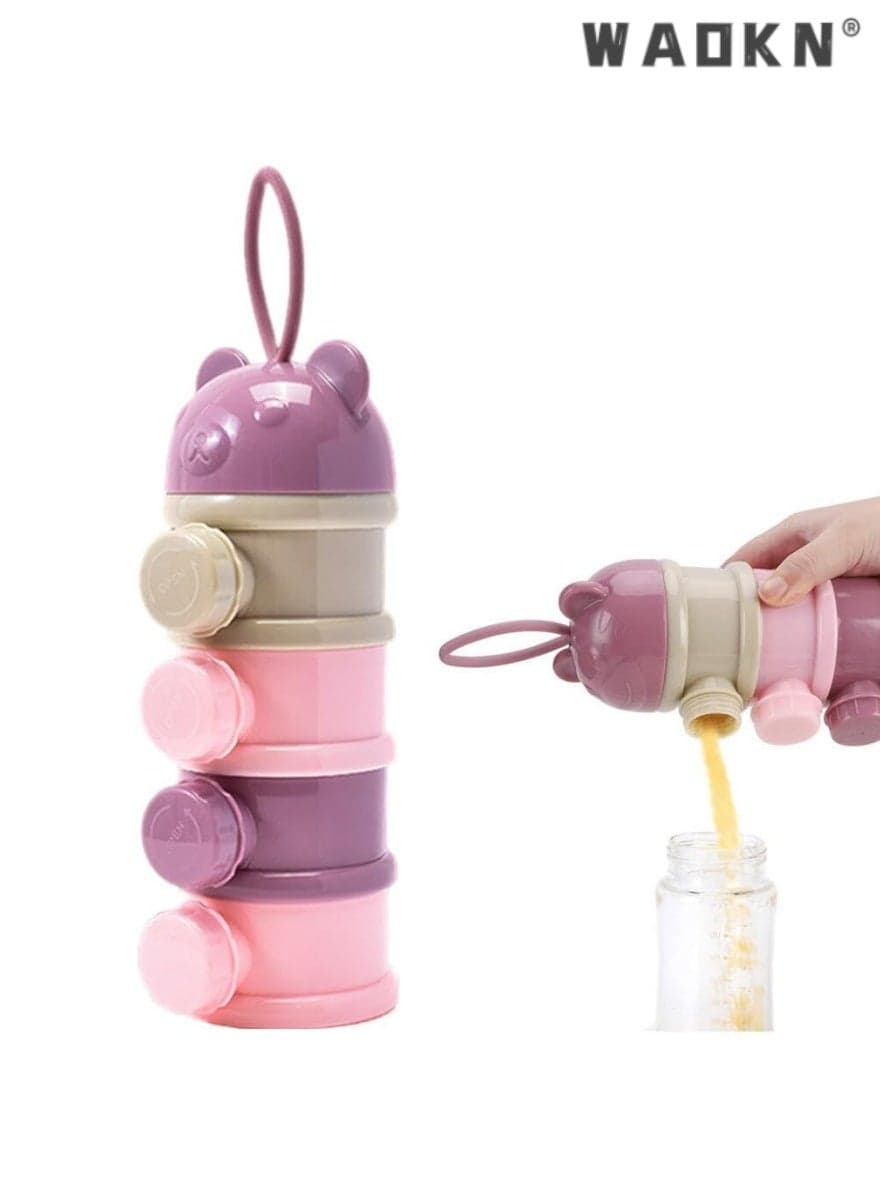4 Layers Formula Dispenser, Portable Milk Powder Dispenser, Formula Container for Travel, Baby Feeding Food Storage Container, Stackable Formula Holder, Infant Milk Powder Box, Pink And Purple