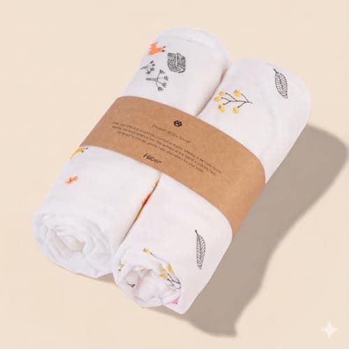HABER Organic Cotton Muslin Baby Bath Towel 70x100 Pack of 2|4 Layer Ultra Soft Skin Safe Muslin | Highly Absorbent Quick Dry Newborn Towel for Sensitive Skin | Gentle Towel for Infants & Toddlers