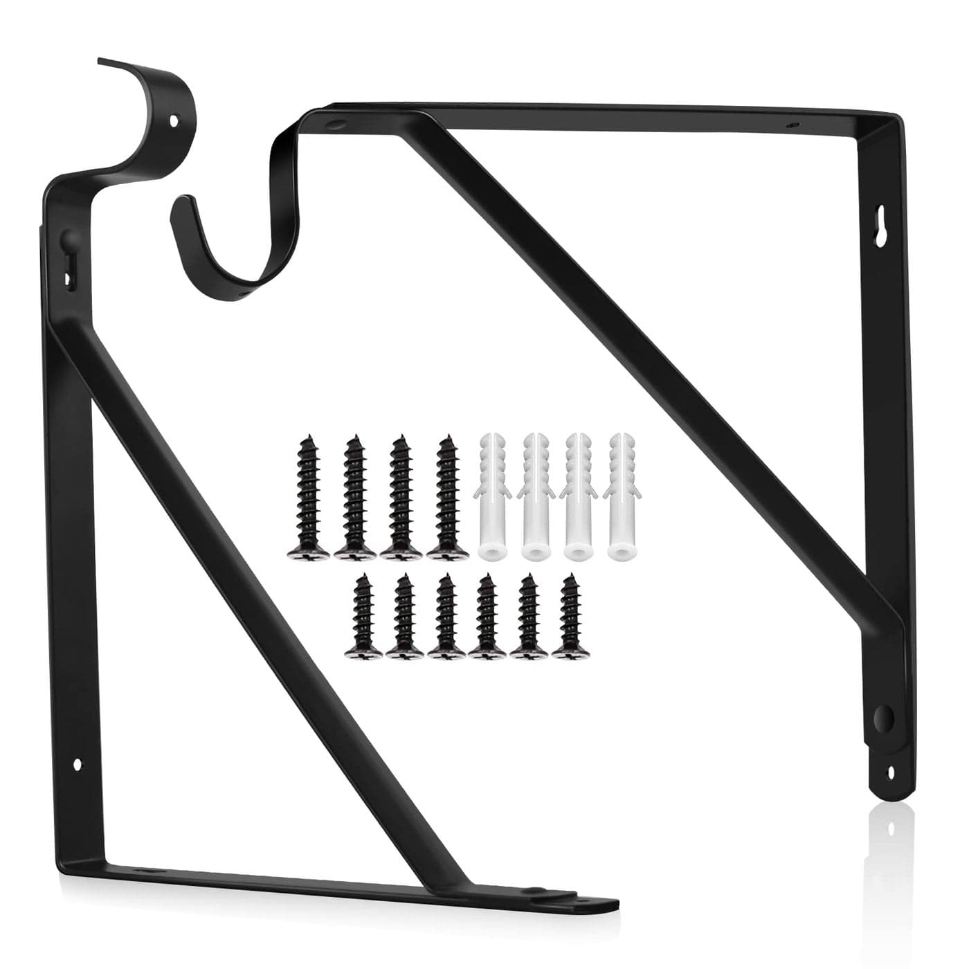Closet Rod Bracket Heavy Duty Shelf Bracket with Rod Holder 109X 102 inch Black Closet Rod Support Wall Mounted Clothes Hanger Pole Support Hooks 2 Pack