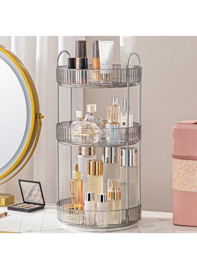 Aveniee Rotating Makeup Organizer for Vanity 3 Tier Perfume Skincare Organizers and Storage for Bathroom Countertop Clear Spinning Counter Cosmetic Holder for DresserGrey