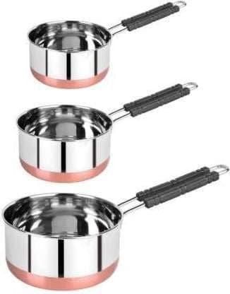 Stainless Steel Saucepan Set with Copper Base 3 Pieces HeatResistant Handles