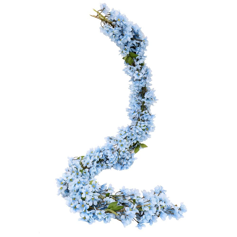 JUSTOYOU 2 x 57 ft Artificial Sakura Cherry Blossom Hanging Flowers Vine Fake Sakura Garland Home Garden Wedding Party Decoration Blue