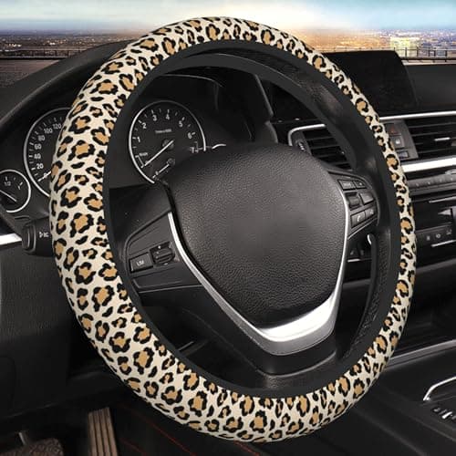 Steering Wheel Cover Universal Fit Car Interior Accessories for Women Men 15 Inch Breathable Anti Slip Odorless Neoprene Steering Wheel Cover for Car Decor Protector Vintage Brown Leopard 007