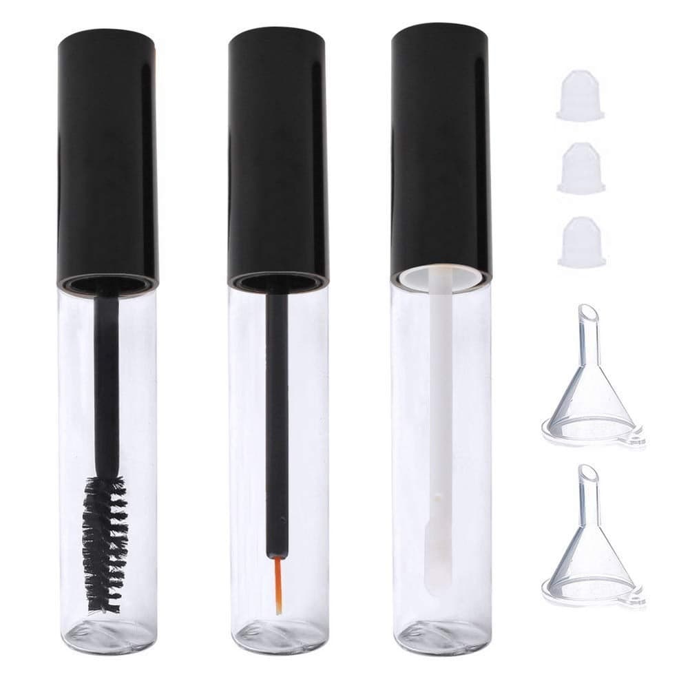 10ml Empty Mascara Tube Eyeliner Tube and Lip Gloss Tubes Black Eyelash Cream Container Bottle with Funnels Transfer Pipettes 3pcs