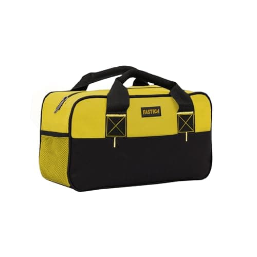 FASTECH 14 Inch Zipper Tool Bag Small Wide Mouth Tool Tote Bag Waterproof Tool Organizer Tote Soft Handle Carrying Toolbag For Various Tools Yellow
