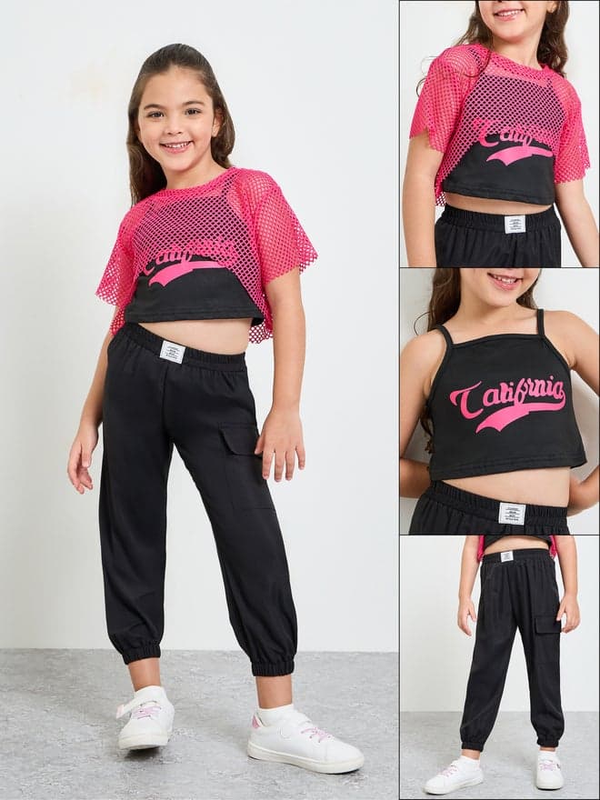 Styli Pack of 3 - Printed Top, Crop T-Shirt and Joggers Sports Set